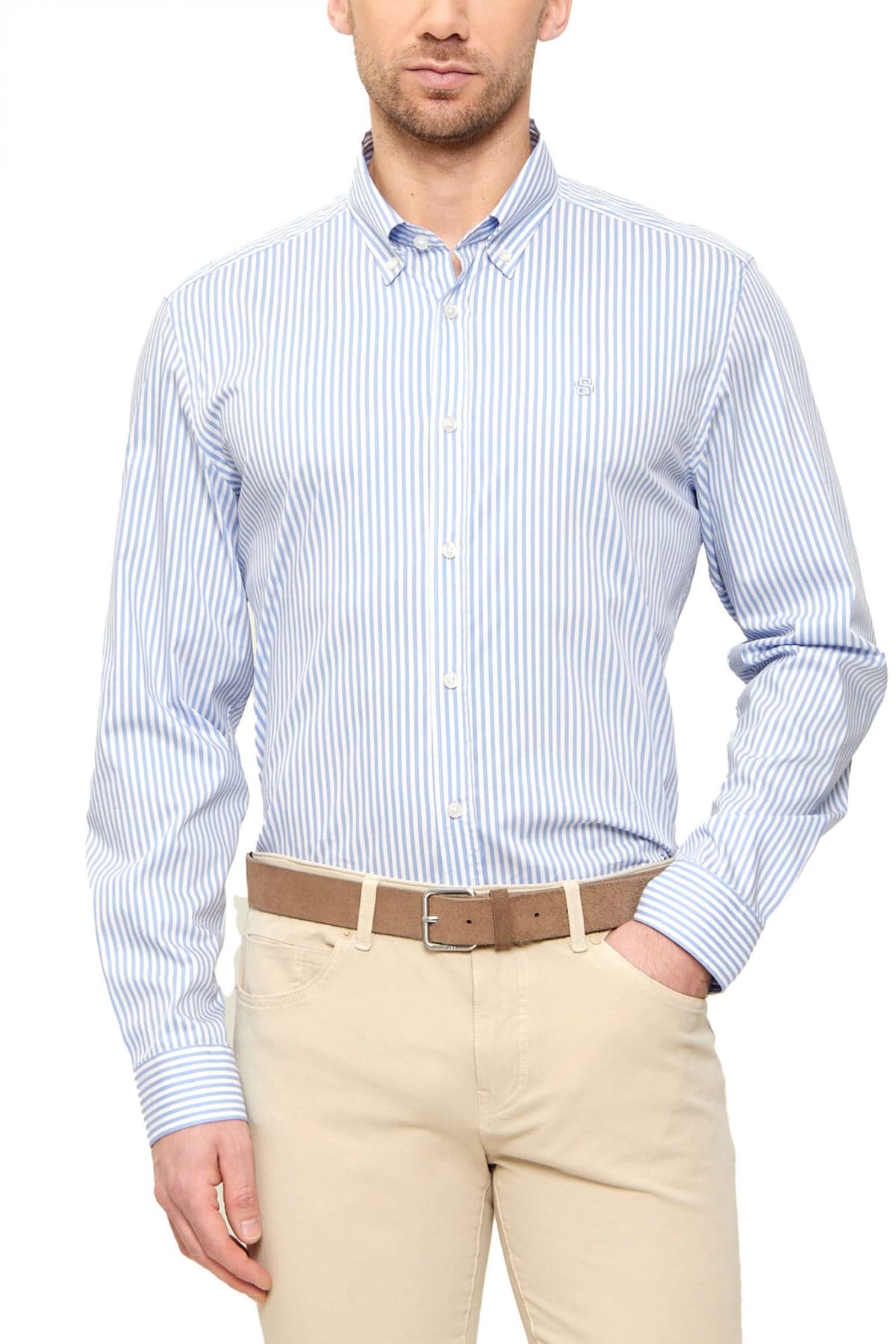 BOSS ΠΟΥΚΑΜΙΣΟ ΡΙΓΕ BUTTON DOWN REGULAR FIT STRETCH H-LIAM-BD-E-C1-261 ΣΙΕΛ-ΛΕΥΚΟ