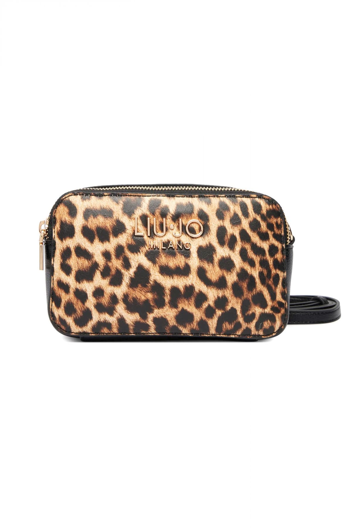 LIU-JO ΤΣΑΝΤΑ CROSSBODY CAMERA CASE LEOPARD PRINT LOGO ΜΕΤΑΛΛΙΚΟ ΜΑΥΡΟ-ΚΑΦΕ