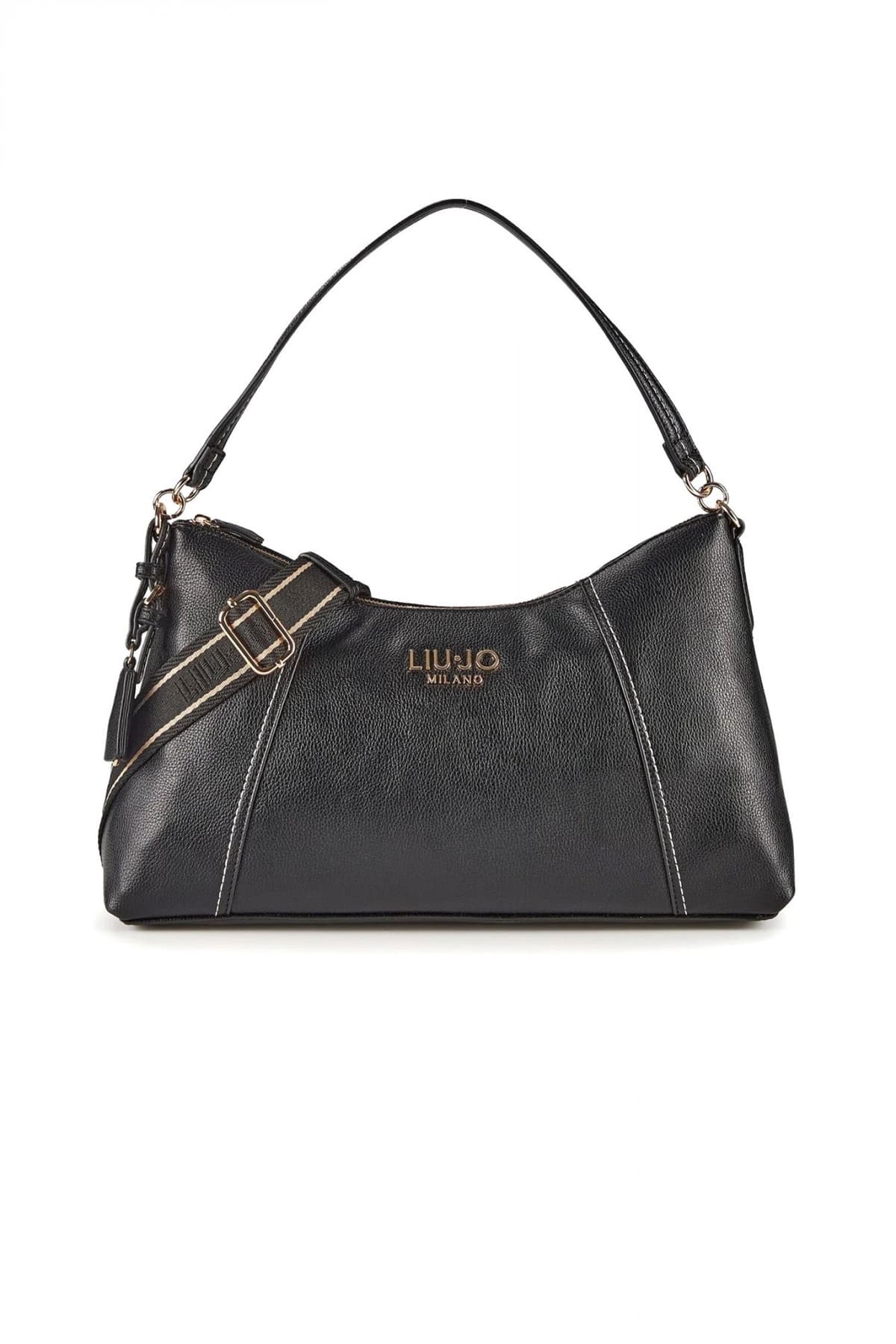 LIU-JO BETTER ΤΣΑΝΤΑ ΩΜΟΥ/CROSSBODY TREPIDA HOBO LOGO ΜΕΤΑΛΛΙΚΟ ΜΑΥΡΟ
