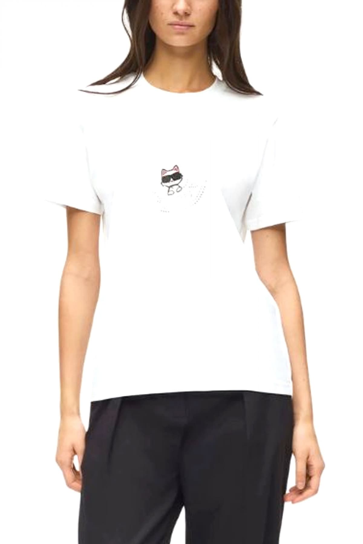 KARL LAGERFELD T-SHIRT IKON RS CIRCLE REGULAR FIT LOGO ΣΤΡΑΣ ΜΑΥΡΟ