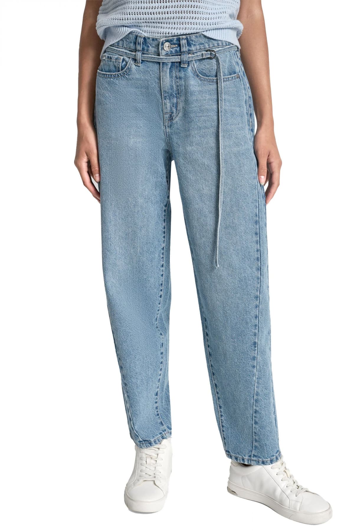DKNY ΠΑΝΤΕΛΟΝΙ JEANS MID RISE BARREL LEG ΑΠΟΣΠΩΜΕΝΗ ΖΩΝΗ ΜΠΛΕ