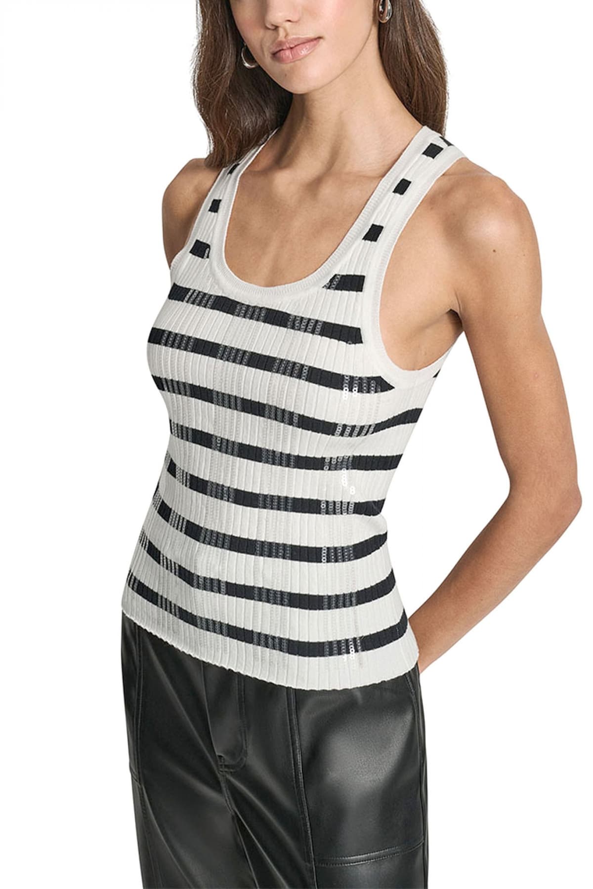 DKNY TANK TOP ΡΙΜΠ ΡΙΓΕ ΠΑΓΙΕΤΑ ΕΚΡΟΥ-ΜΑΥΡΟ