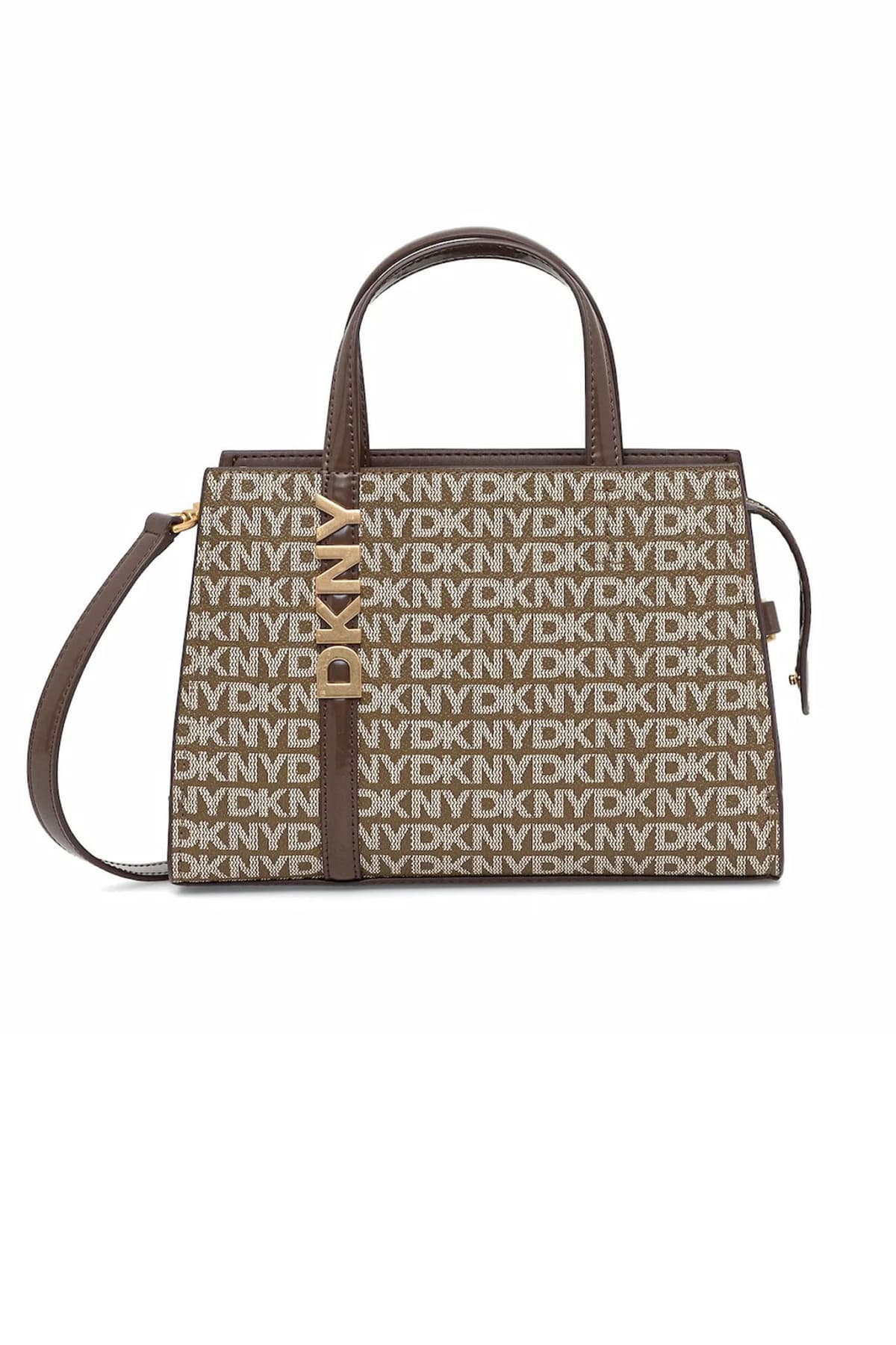 DKNY ΤΣΑΝΤΑ ΧΕΙΡΟΣ/CROSSBODY AVRIL SM SATCHEL ALL OVER LOGO ΚΑΦΕ