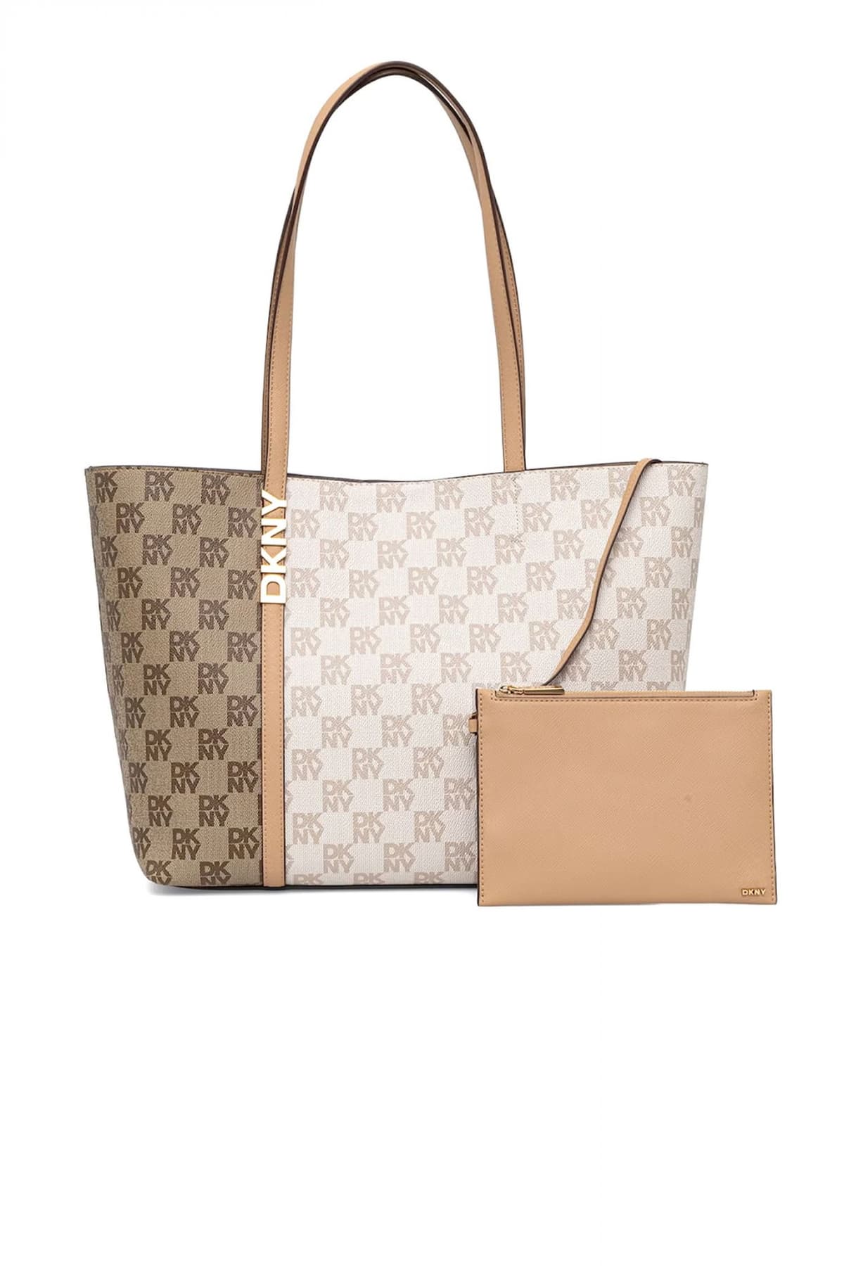 DKNY ΤΣΑΝΤΑ ΩΜΟΥ AVRIL TOTE ALL OVER LOGO ΕΠΙΠΡΟΣΘΕΤΟ ΤΣΑΝΤΑΚΙ ΜΠΕΖ-ΚΑΦΕ