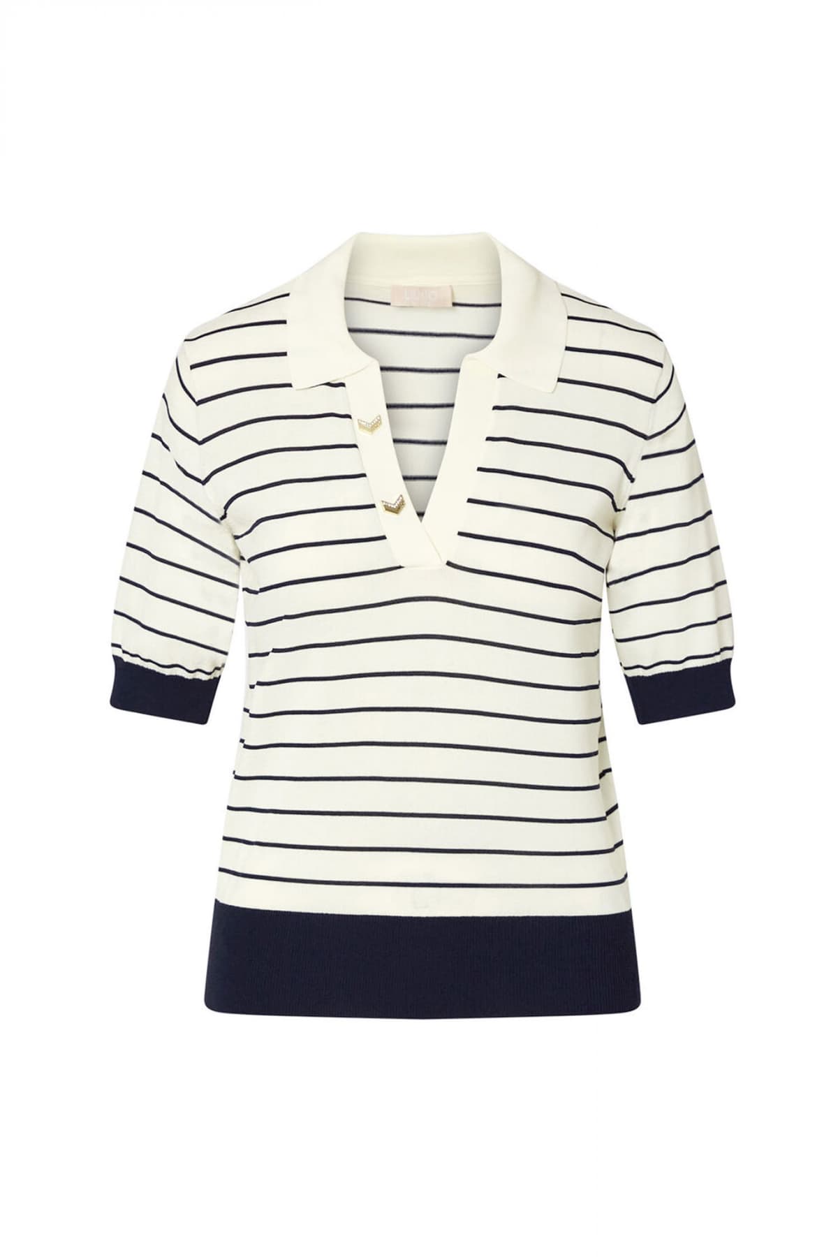 LIU-JO BETTER POLO ΠΛΕΚΤΟ ΡΙΓΕ ΛΕΠΤΟΜΕΡΕΙΕΣ ΜΕΤΑΛΛΙΚΕΣ ΕΚΡΟΥ-ΜΠΛΕ