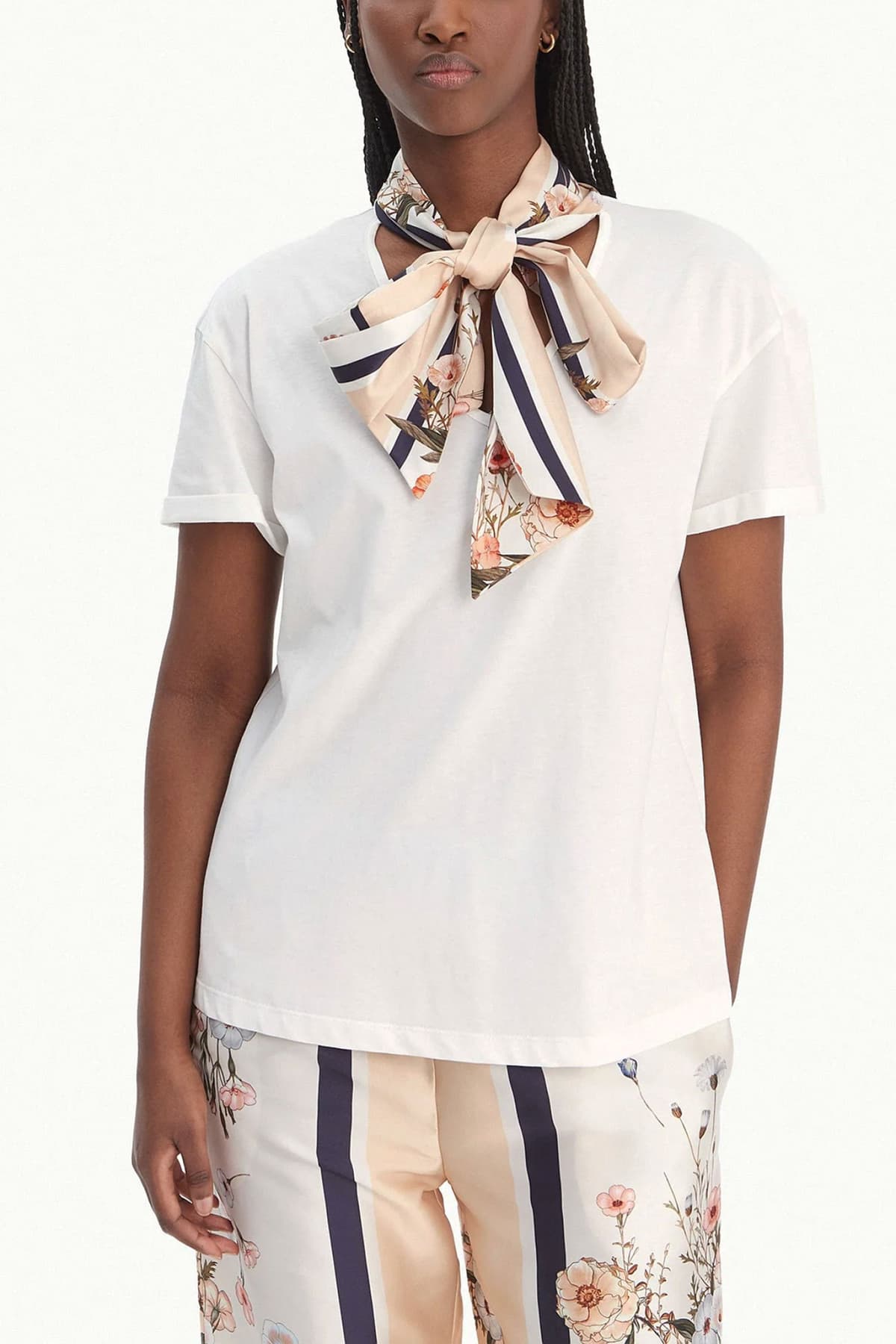 LIU-JO T-SHIRT V-NECK ΦΟΥΛΑΡΙ ΕΚΡΟΥ