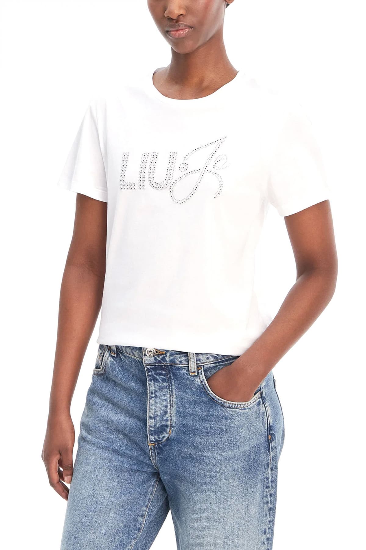 LIU-JO BETTER T-SHIRT LOGO ΣΤΡΑΣ ΛΕΥΚΟ