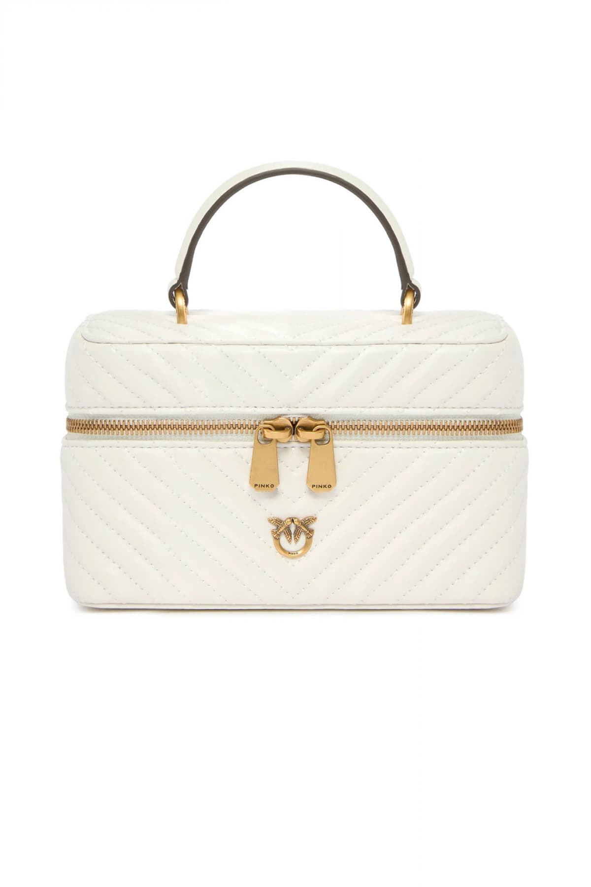 PINKO ΤΣΑΝΤΑΚΙ VANITY SOFT MINI SHEEP NAPPA CHEVRON ΛΕΥΚΟ-ANTIQUE GOLD