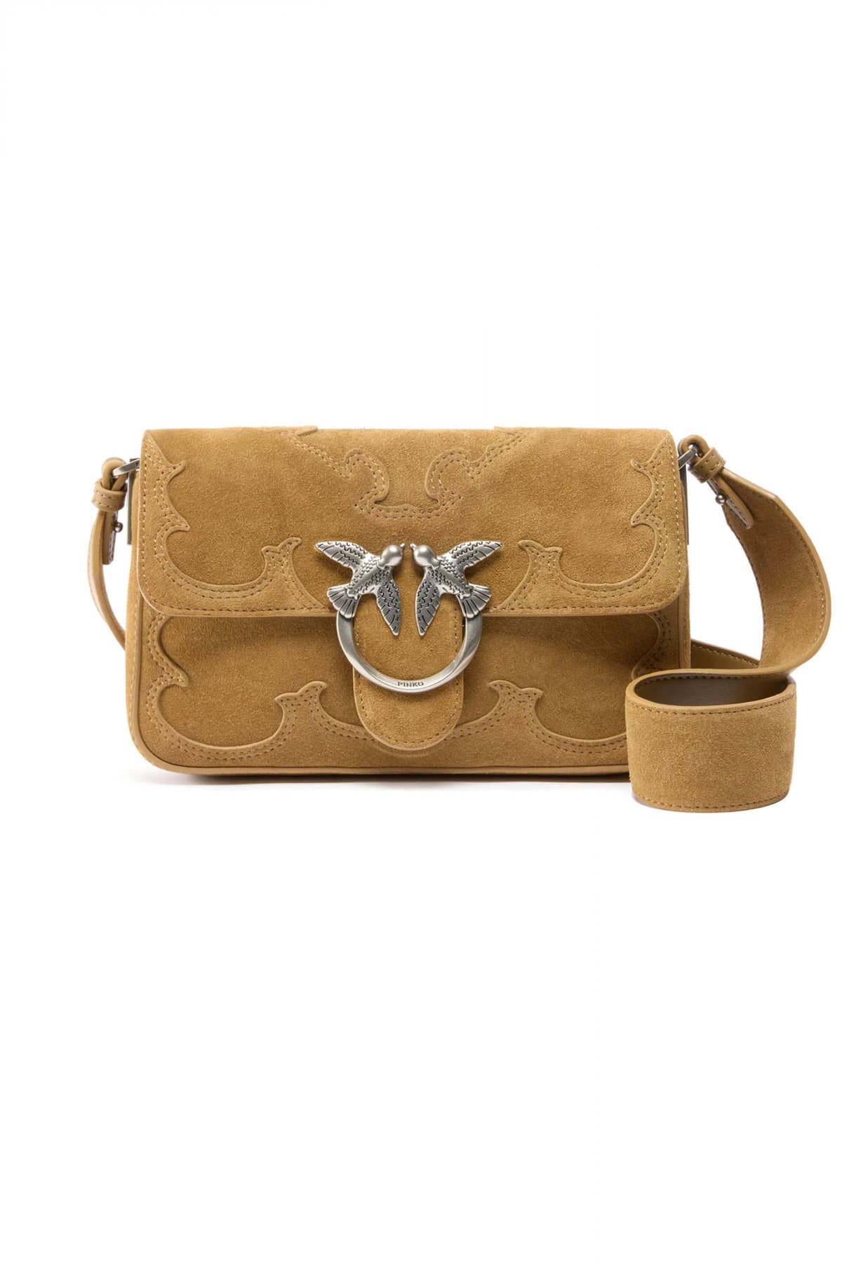 PINKO ΤΣΑΝΤΑ LOVE ONE SLOUCHY CLASSIC MEZZO BACCELLO SUEDE ΚΑΦΕ ANOIΧΤΟ