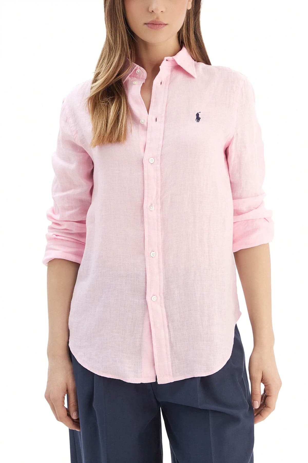 RALPH LAUREN ΠΟΥΚΑΜΙΣΟ ΛΙΝΟ CLASSIC FIT LOGO ΡΟΖ