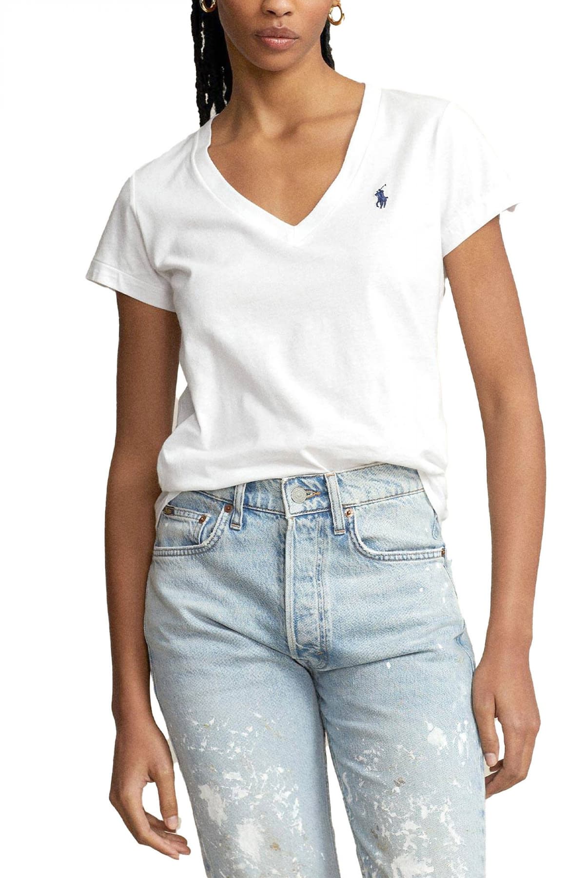 RALPH LAUREN T-SHIRT V-NECK W BSR LOGO ΛΕΥΚΟ