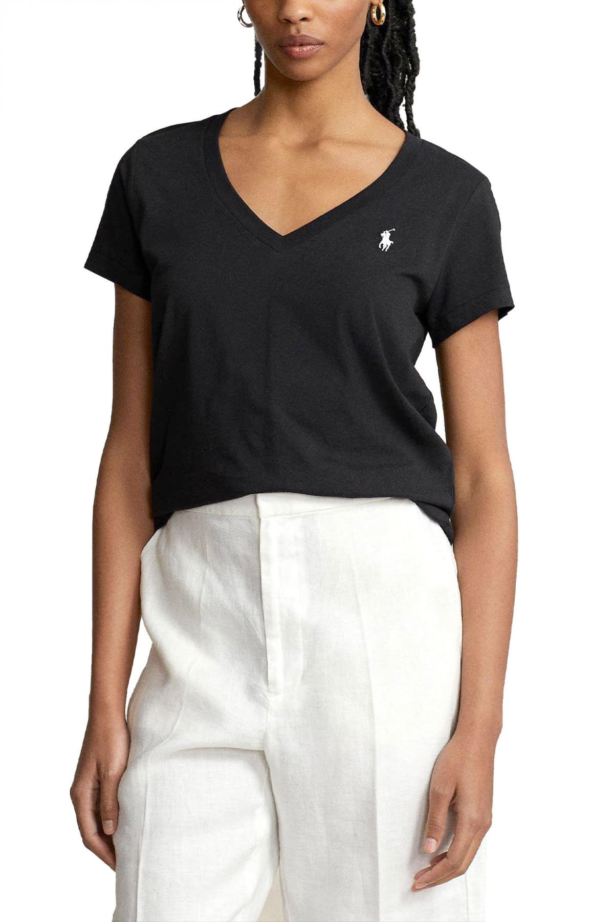 RALPH LAUREN T-SHIRT V-NECK W BSR LOGO ΜΑΥΡΟ