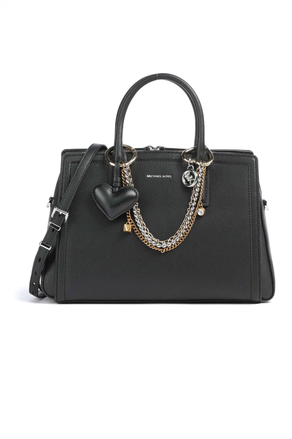 MICHAEL KORS ΤΣΑΝΤΑ CROSSBODY/ΩΜΟΥ LAILA ΕΠΙΠΡΟΣΘΕΤΗ AΛΥΣΙΔΑ ΜΕΤΑΛΛΙΚΟ LOGO ΜΑΥΡΟ