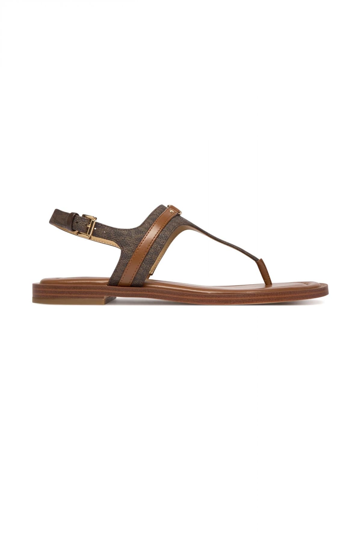 MICHAEL KORS ΠΑΠΟΥΤΣΙΑ ΣΑΝΔΑΛΙΑ MANDY THONG SANDAL ALL OVER LOGO ΚΑΦΕ/ΤΑΜΠΑ