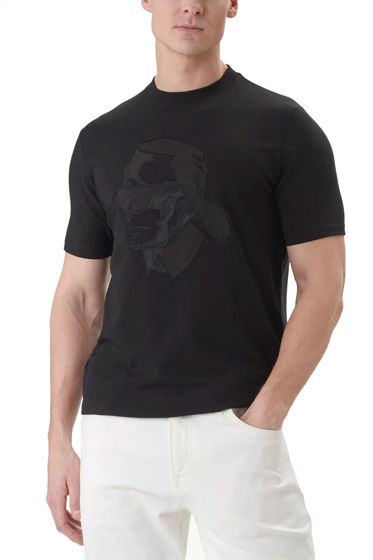 KARL LAGERFELD T-SHIRT CREW NECK LOGO ΜΑΥΡΟ