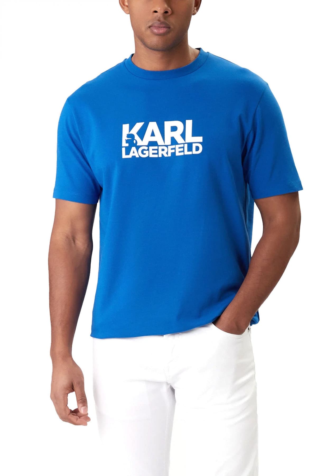 KARL LAGERFELD T-SHIRT CREW NECK LOGO ΜΠΛΕ