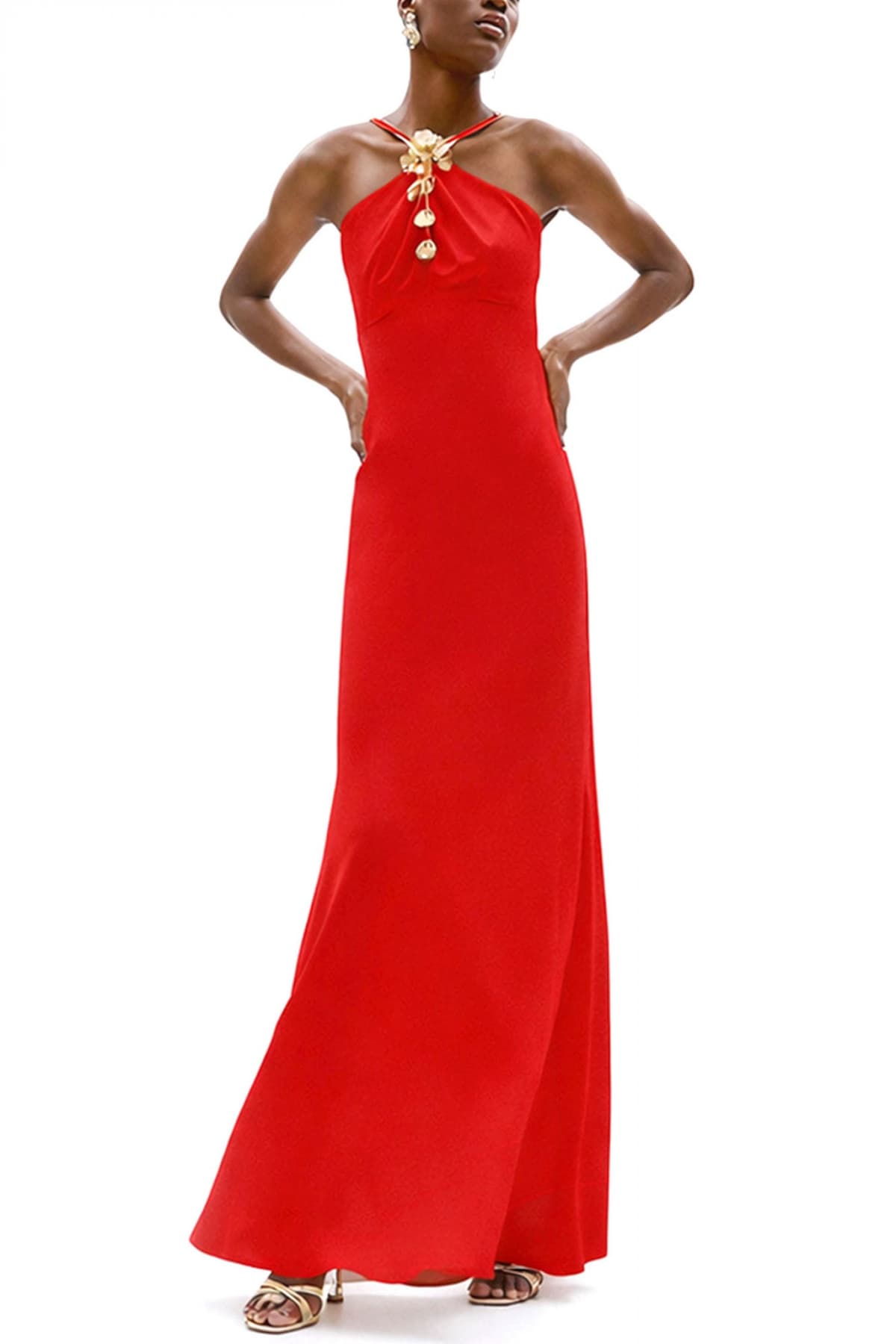 ALLURE EVENING ΦΟΡΕΜΑ MAXI ΑΝΟΙΓΜΑ ΠΛΑΤΗ ΚΟΡΑΛΙ