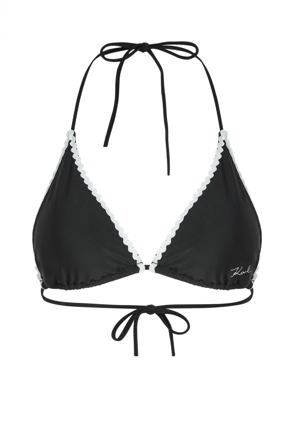 KARL LAGERFELD ΜΑΓΙΩ BIKINI SIGNATURE SCALLOP TRIANGLE TOP LOGO ΜΑΥΡΟ