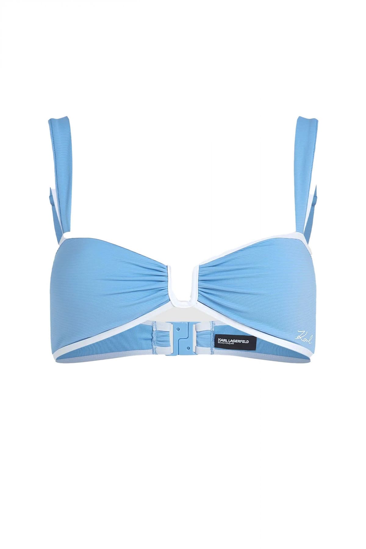 KARL LAGERFELD ΜΑΓΙΩ BIKINI TOP SIGNATURE BANDEAU LOGO ΣΙΕΛ-ΛΕΥΚΟ