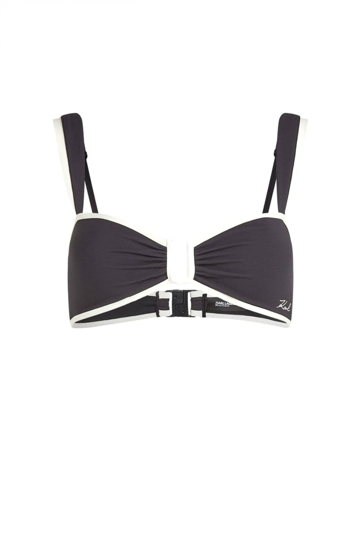 KARL LAGERFELD ΜΑΓΙΩ BIKINI TOP SIGNATURE BANDEAU LOGO ΕΚΡΟΥ-ΜΑΥΡΟ