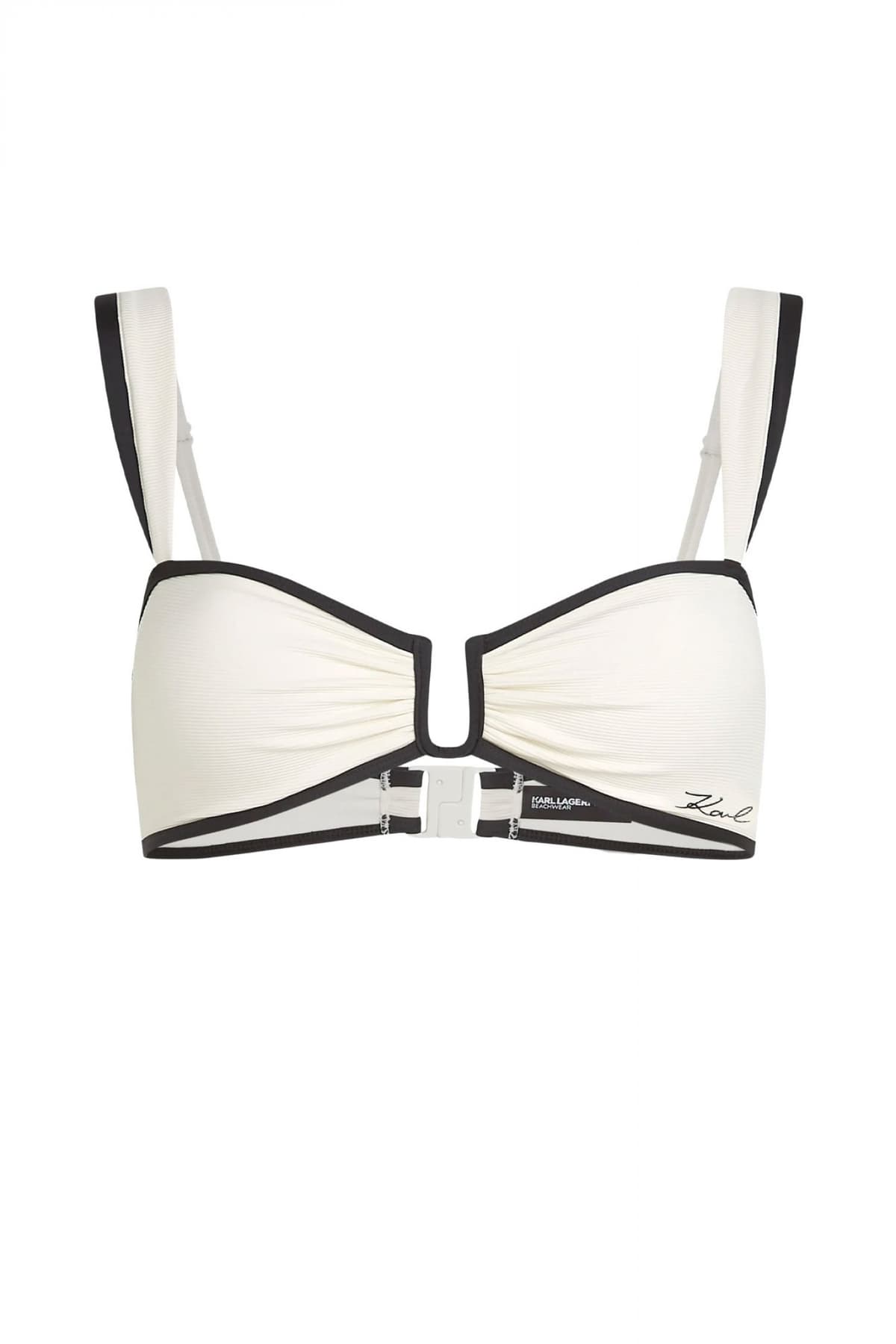 KARL LAGERFELD ΜΑΓΙΩ BIKINI TOP SIGNATURE BANDEAU LOGO ΕΚΡΟΥ-ΜΑΥΡΟ