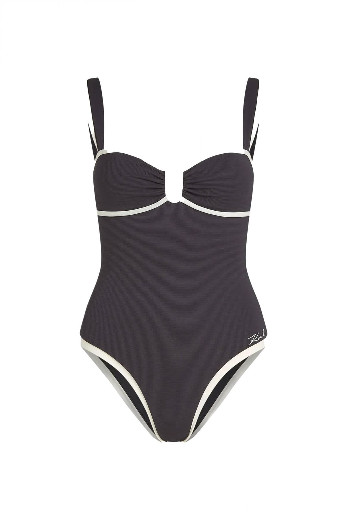 KARL LAGERFELD ΜΑΓΙΩ ΟΛΟΣΩΜΟ SIGNATURE CHEEKY LOGO ΕΚΡΟΥ-ΜΑΥΡΟ