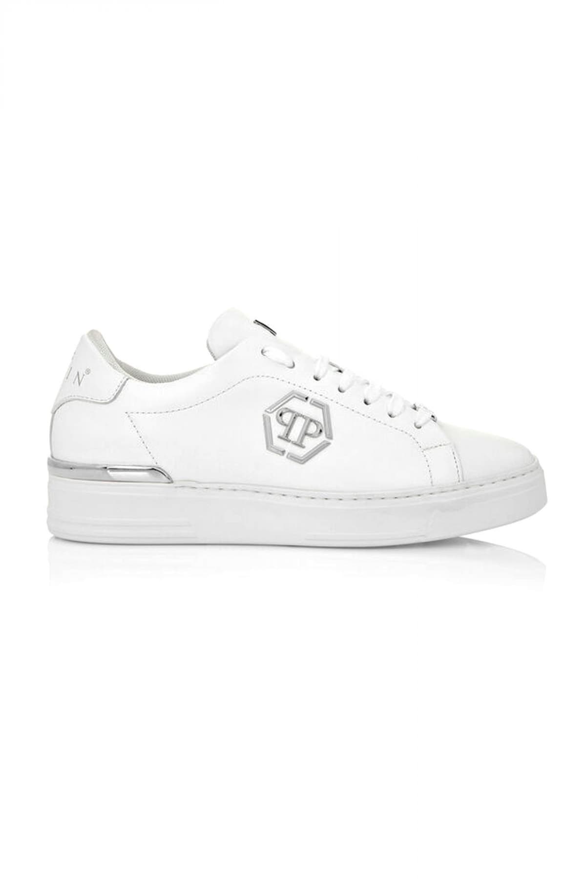 PHILIPP PLEIN ΠΑΠΟΥΤΣΙΑ SNEAKERS LOW-TOP LEATHER HEXAGON ΛΕΥΚΟ