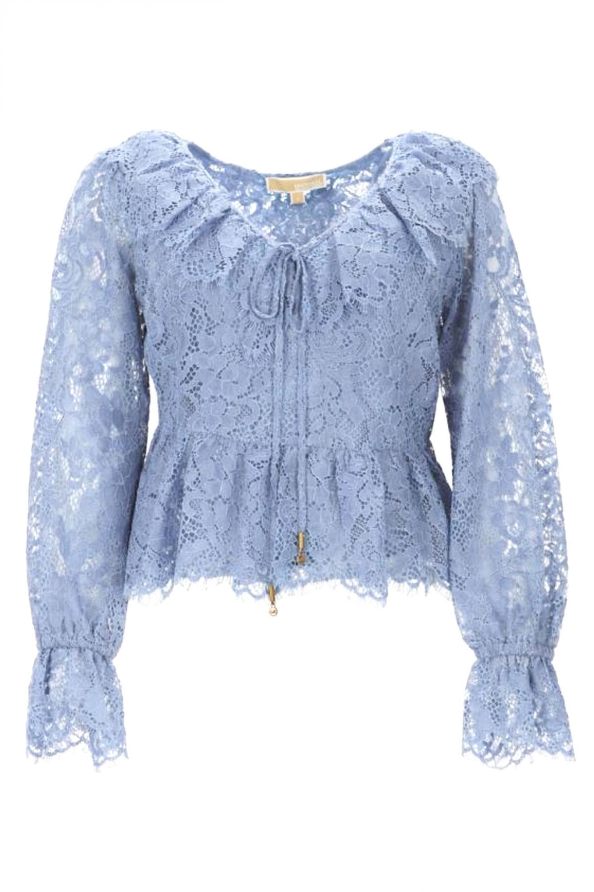 MICHAEL KORS ΜΠΛΟΥΖΑ CROPPED ΔΑΝΤΕΛΑ C-THRU ΕΣΩΤΕΡΙΚΟ TOP ΣΙΕΛ