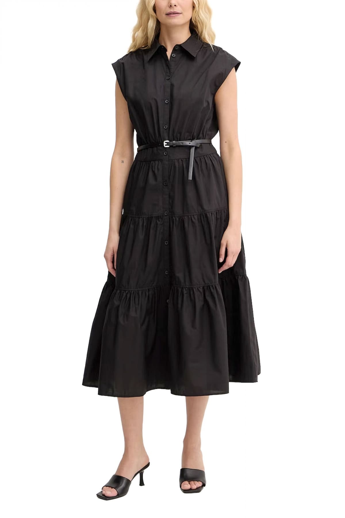 MICHAEL KORS ΦΟΡΕΜΑ MIDI POLO ΚΟΥΜΠΙΑ ΒΟΛΑΝ ΑΠΟΣΠΩΜΕΝΗ ΖΩΝΗ ΜΑΥΡΟ