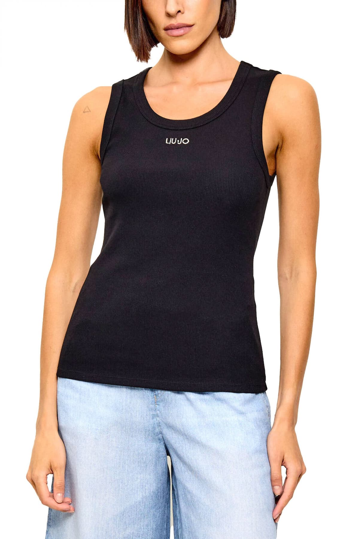 LIU-JO TANK TOP RIBBED LOGO ΕΚΡΟΥ