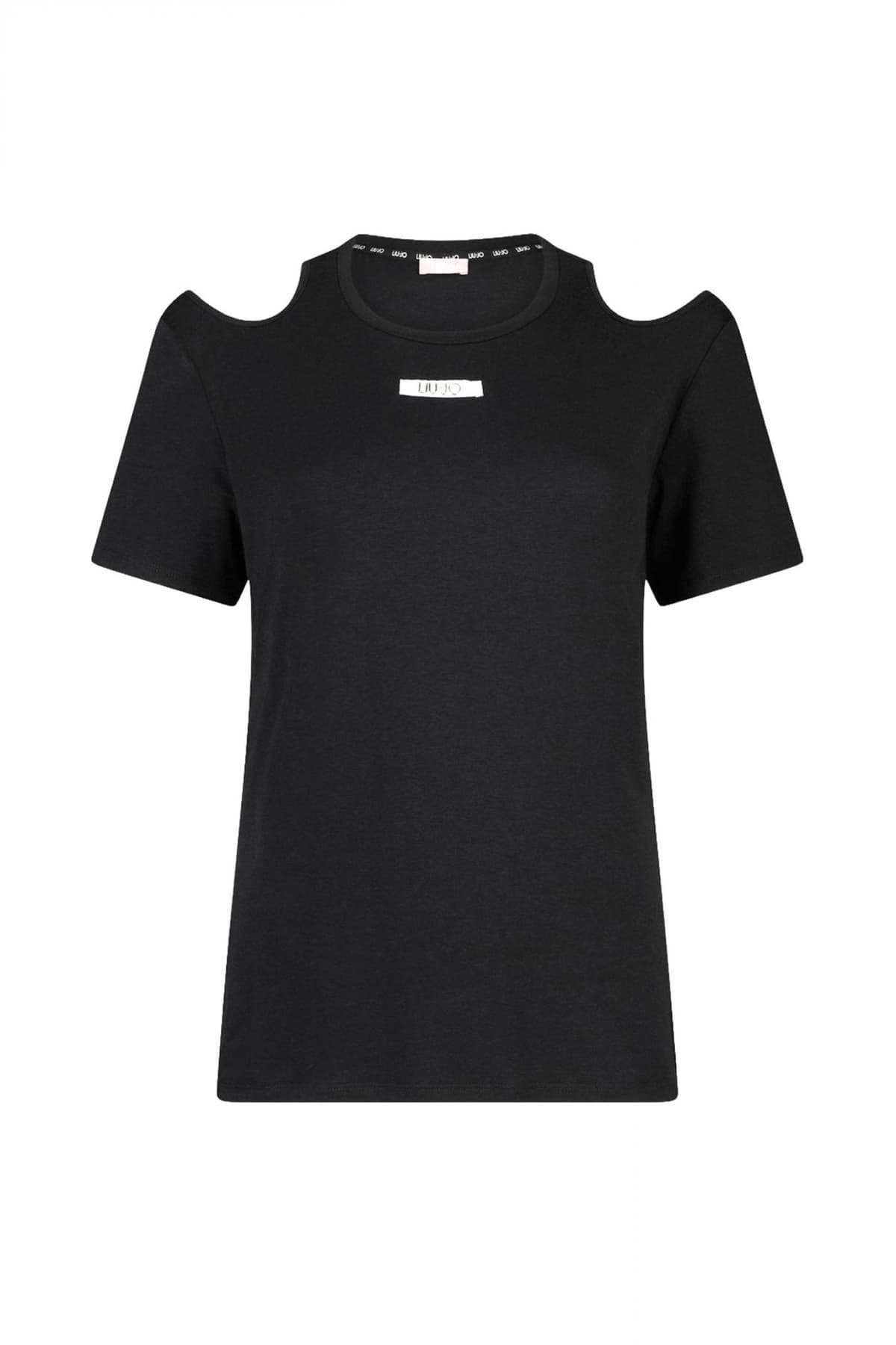 LIU-JO BETTER T-SHIRT ΑΝΟΙΓΜΑΤΑ ΩΜΟ LOGO ΜΑΥΡΟ