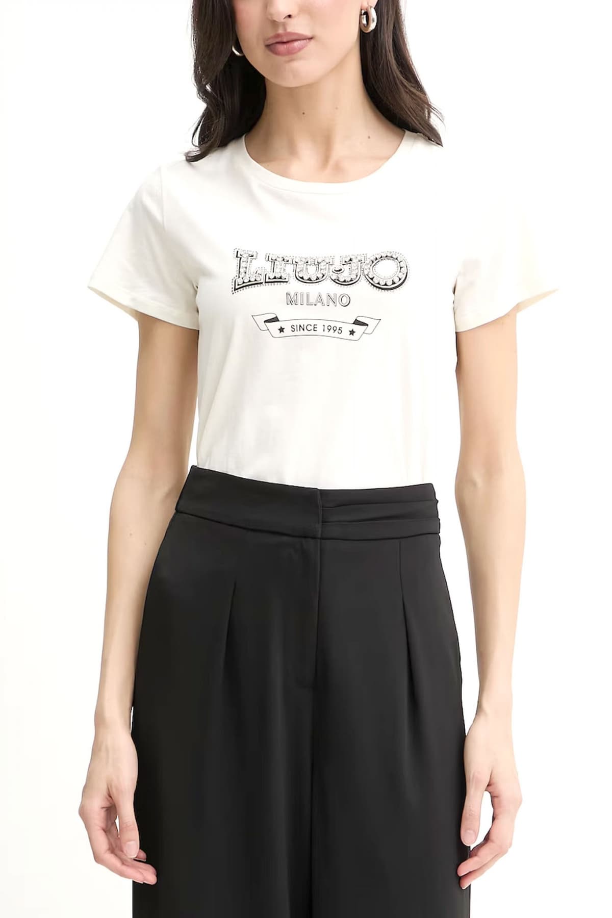 LIU-JO BETTER T-SHIRT LOGO ΣΤΡΑΣ ΕΚΡΟΥ