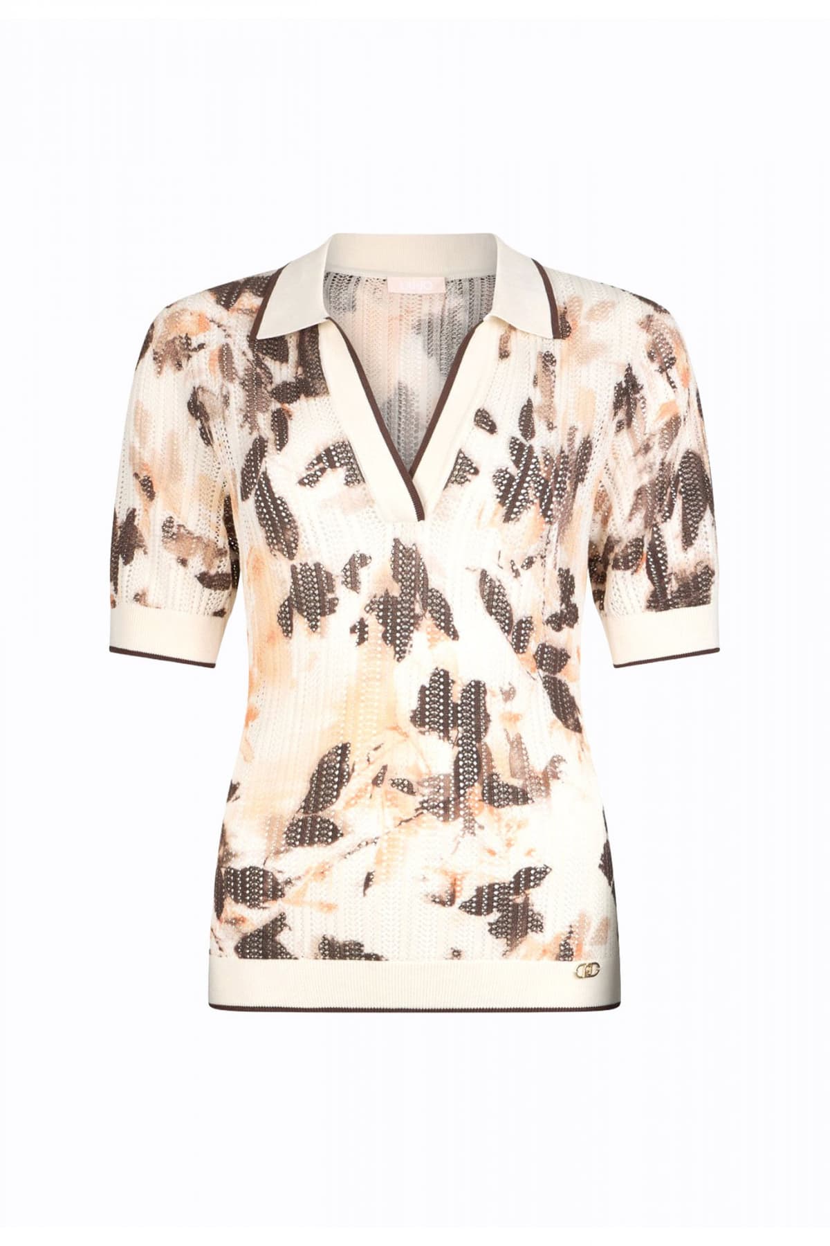 LIU-JO POLO ΠΛΕΚΤΟ ΔΙΑΤΡΗΤΟ FLORAL ΕΚΡΟΥ-ΚΑΦΕ