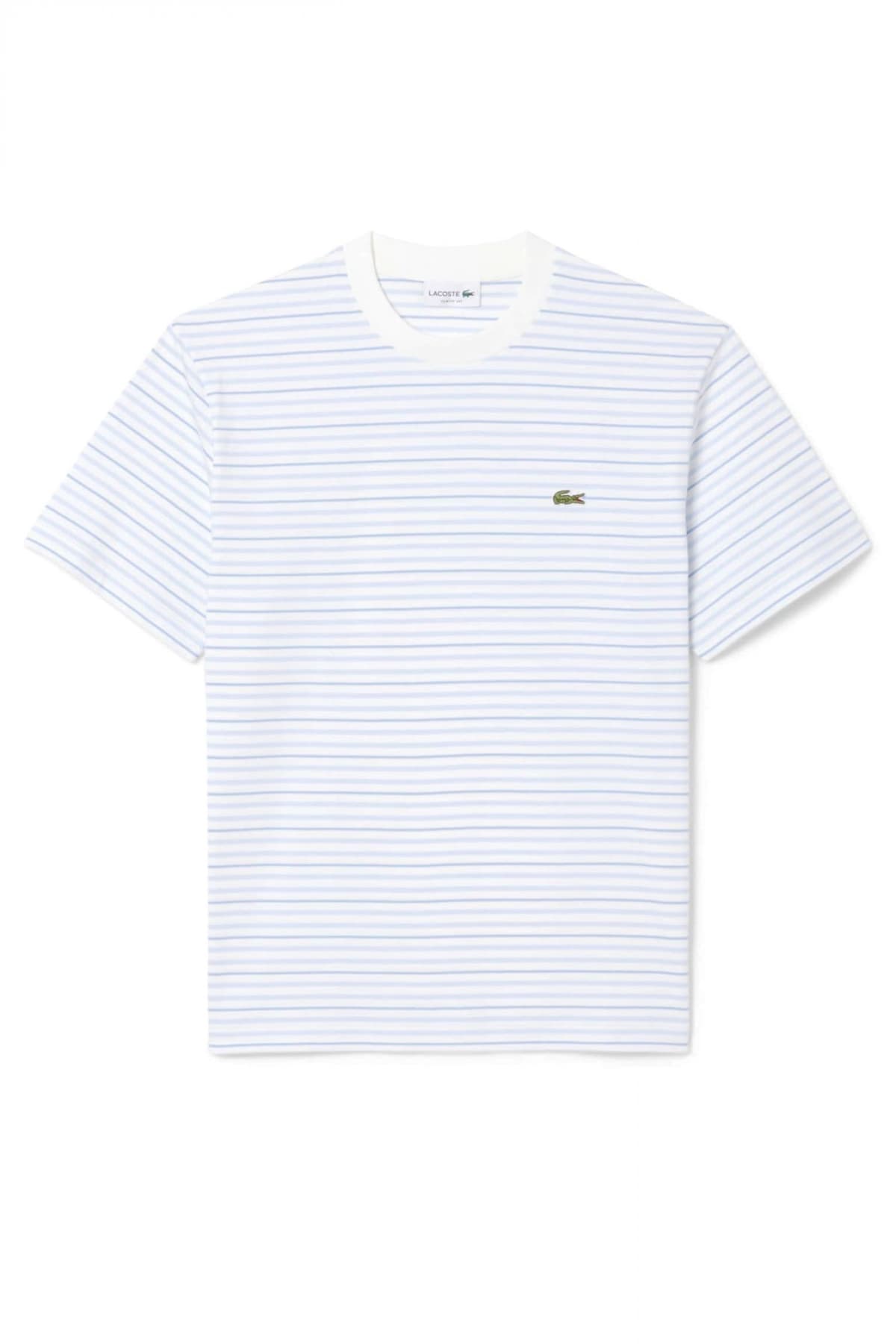 LACOSTE T-SHIRT ΡΙΓΕ CLASSIC FIT LOGO ΛΕΥΚΟ-ΣΙΕΛ