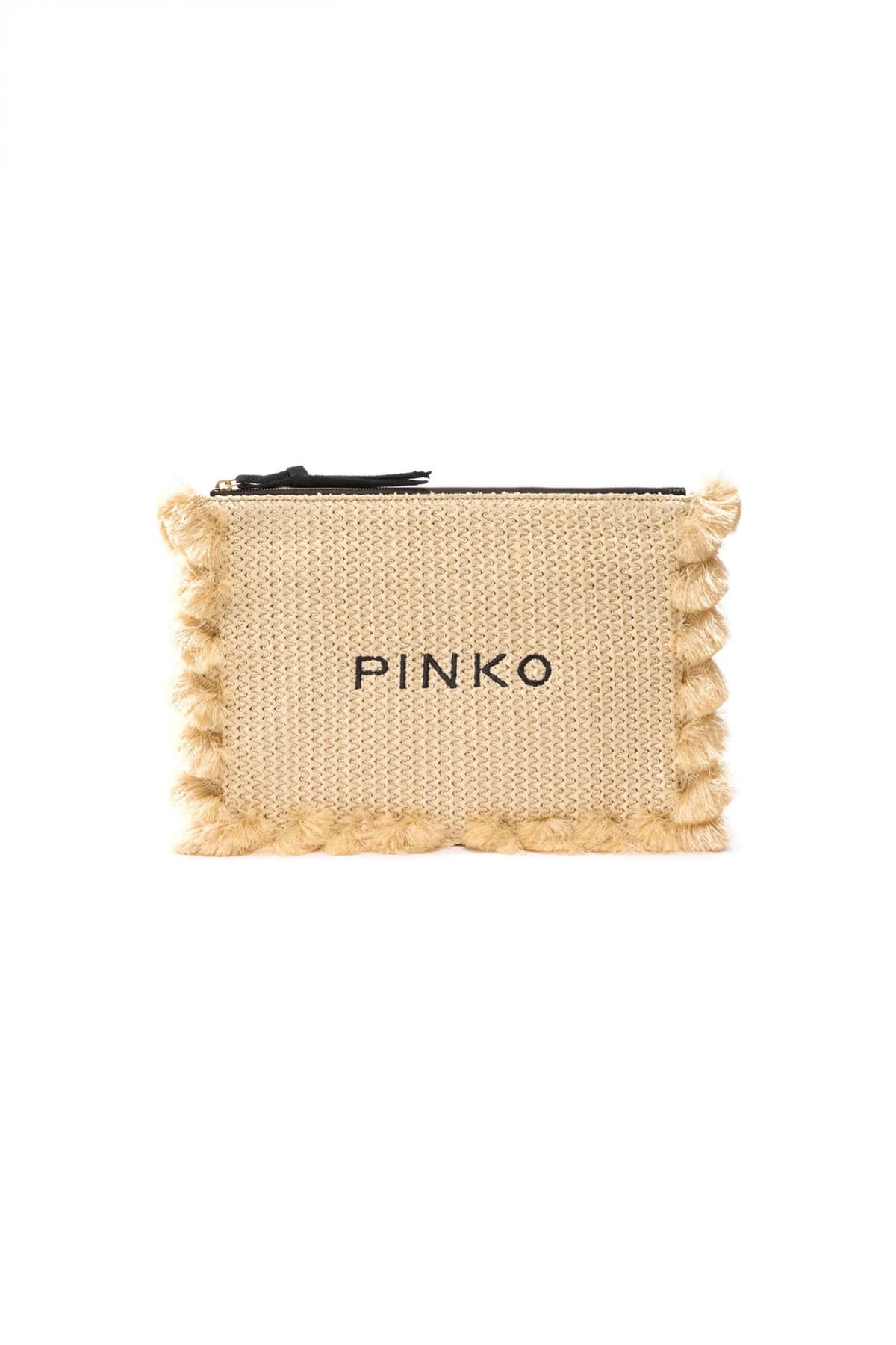 PINKO ΤΣΑΝΤΑΚΙ FLAT HANDLE RAFIA ΜΠΕΖ - ΜΑΥΡΟ