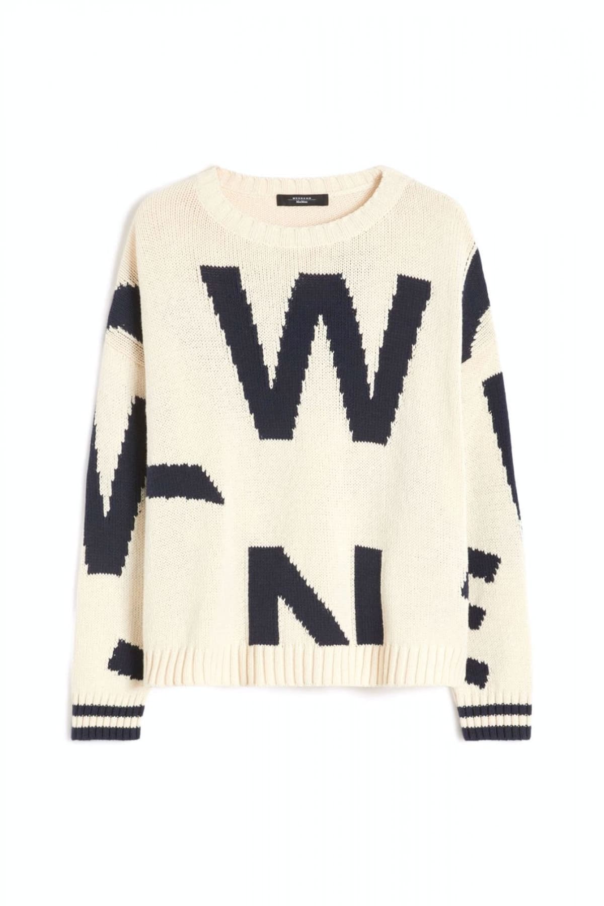 MAX MARA WEEKEND ΠΛΕΚΤΟ WKDCELEBRE CREW NECK ALL OVER LOGO ΕΚΡΟΥ-ΜΠΛΕ