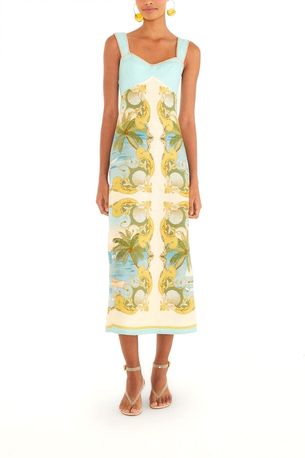 FARM RIO ΦΟΡΕΜΑ MIDI ROYAL SEA MULTICOLOR SLEEVELESS ΒΕΡΑΜΑΝ-ΕΚΡΟΥ