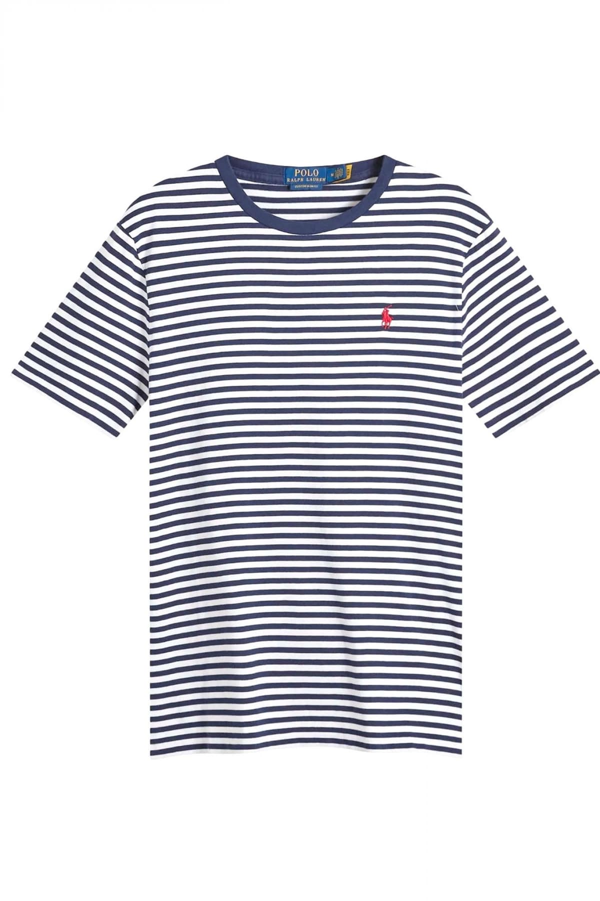 RALPH LAUREN T-SHIRT CUSTOM SLIM FIT ΡΙΓΕ ΛΕΥΚΟ-ΜΠΛΕ