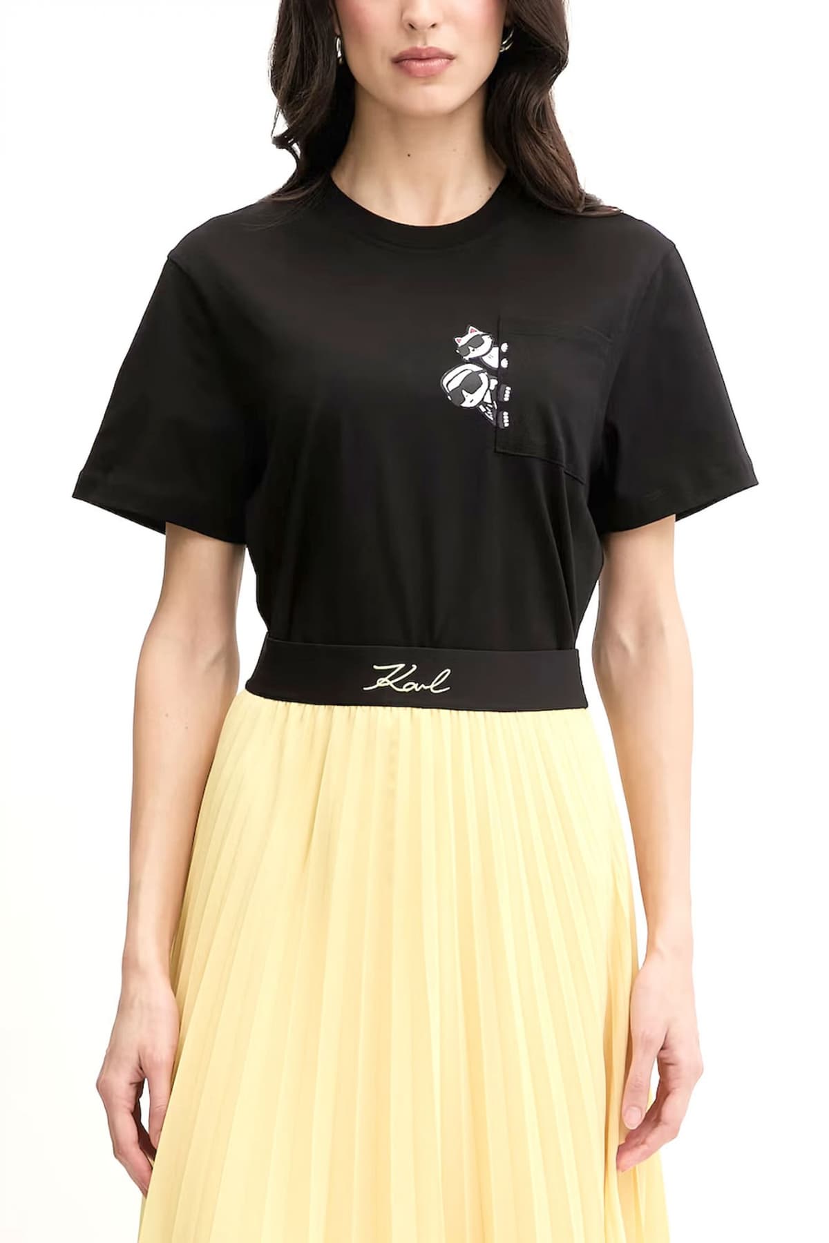 KARL LAGERFELD T-SHIRT IKON PEEK A BOO POCKET RELAXED FIT ΜΑΥΡΟ