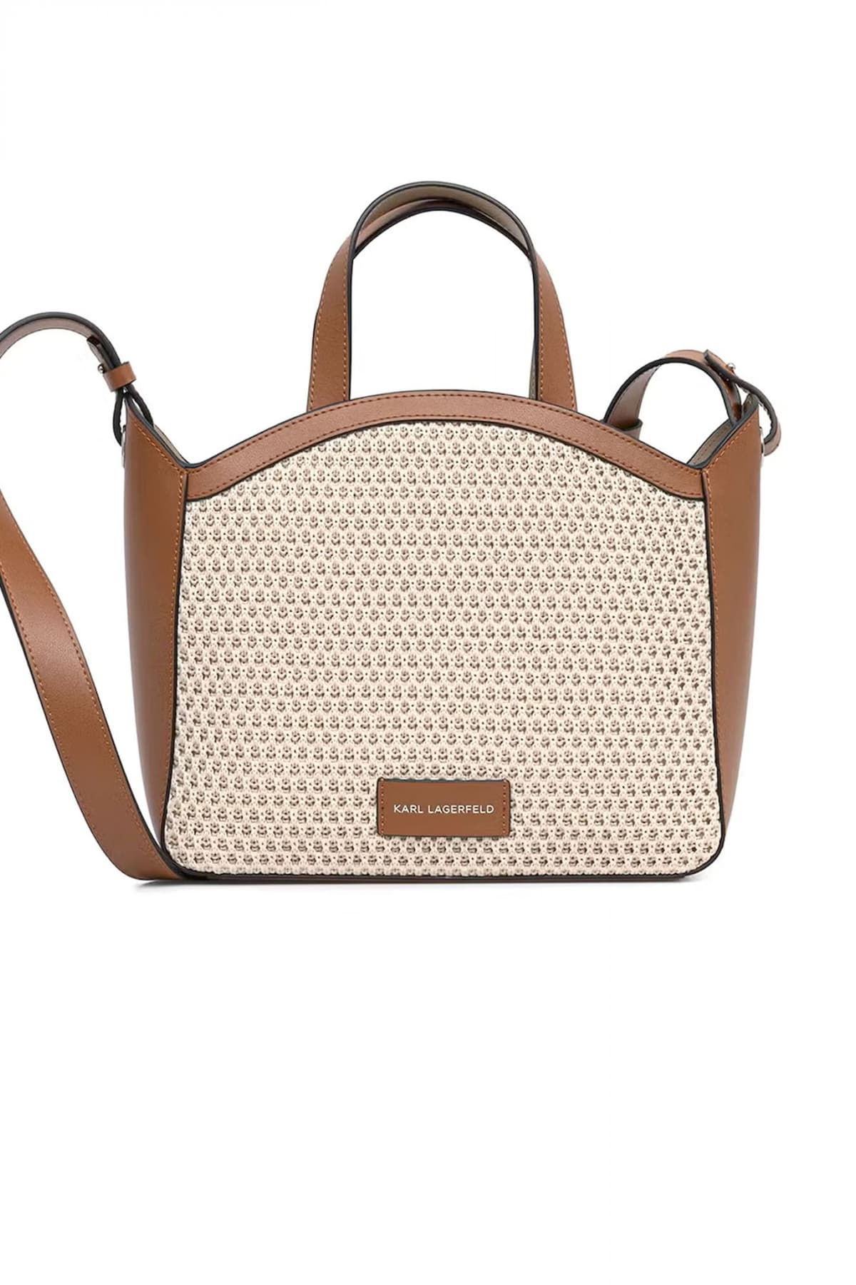 KARL LAGERFELD ΤΣΑΝΤΑ ΧΕΙΡΟΣ/CROSSBODY K/CIRCLE SM TOTE RAFFIA MESH LOGO ΜΠΕΖ-ΚΑΦΕ