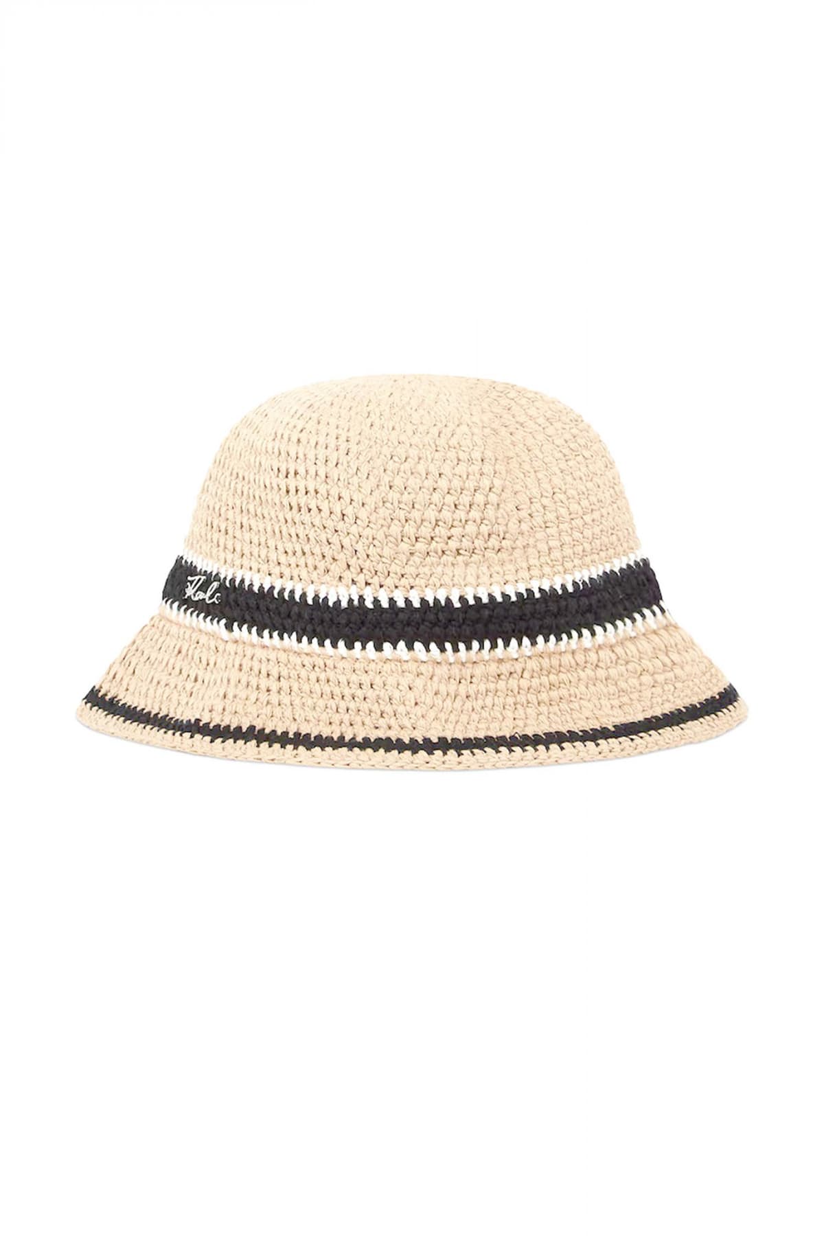 KARL LAGERFELD ΚΑΠΕΛΟ K/SIGNATURE CROCHET CLOCHE ΨΑΘΑ LOGO ΜΠΕΖ-ΜΑΥΡΟ