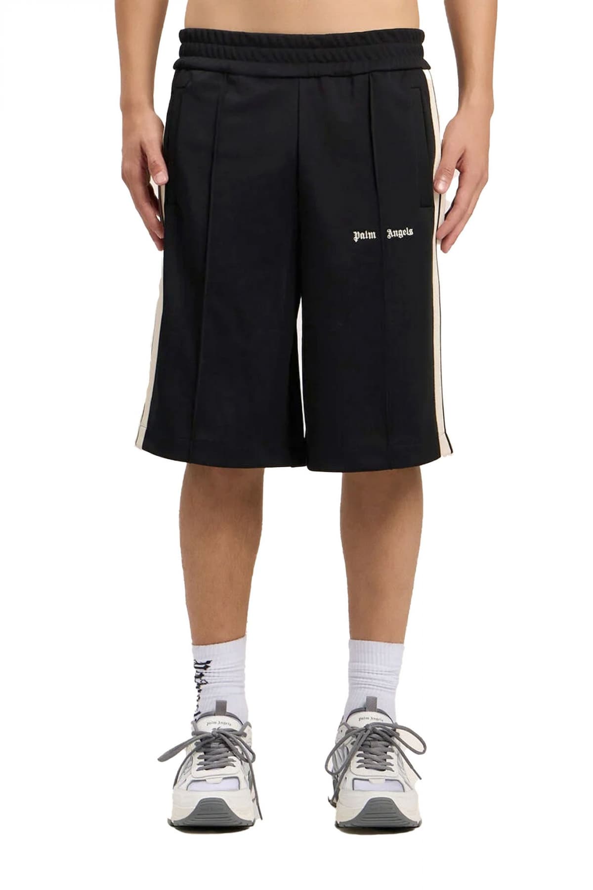 PALM ANGELS ΒΕΡΜΟΥΔΑ M CLASSIC LOGO TRACK SHORTS ΜΑΥΡΟ-ΕΚΡΟΥ
