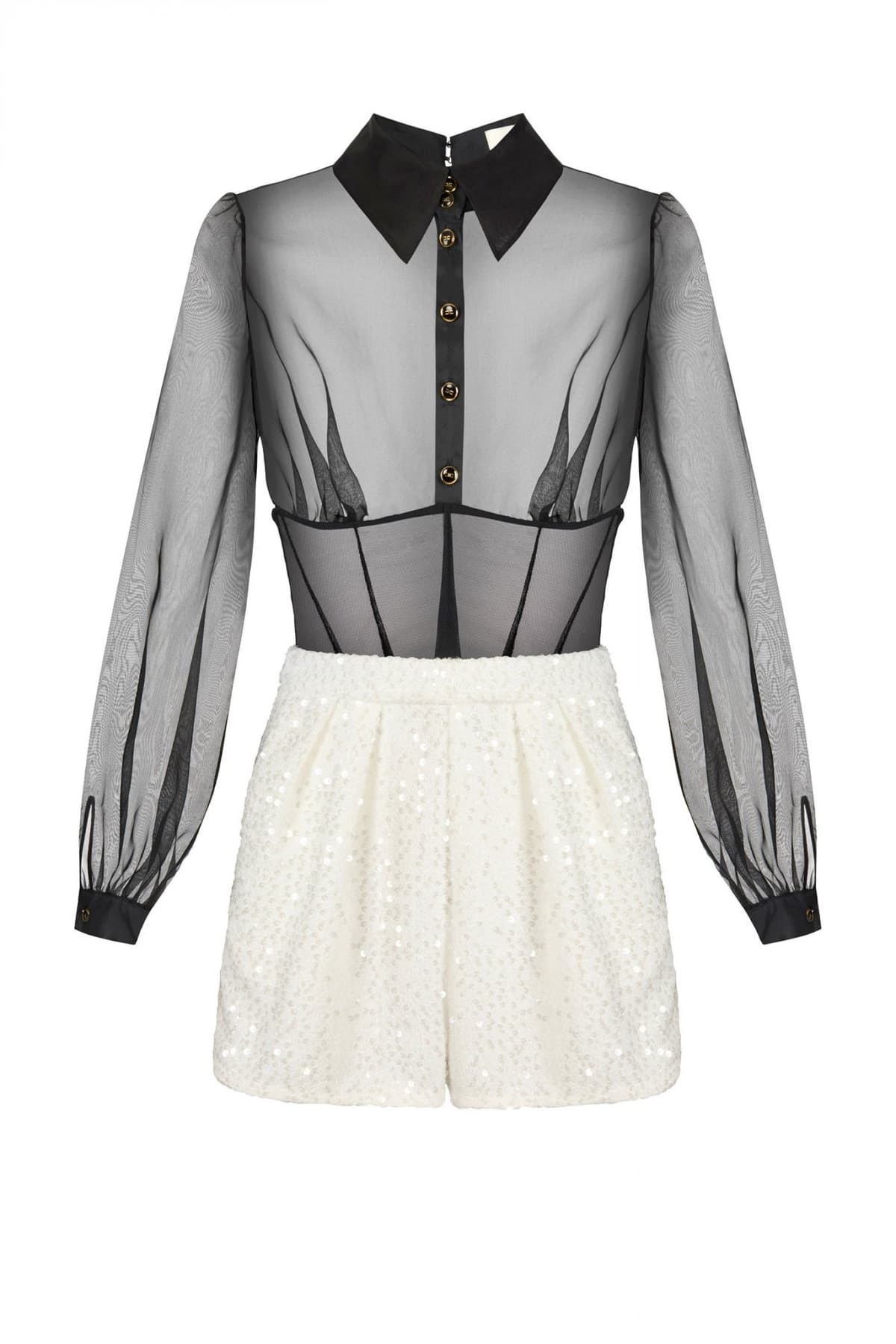 ELISABETTA FRANCHI ΟΛΟΣΩΜΟ ΣΟΡΤΣ C-THRU ΠΑΓΙΕΤΑ ΑΝΟΙΓΜΑ ΠΛΑΤΗ ΜΑΥΡΟ-ΛΕΥΚΟ