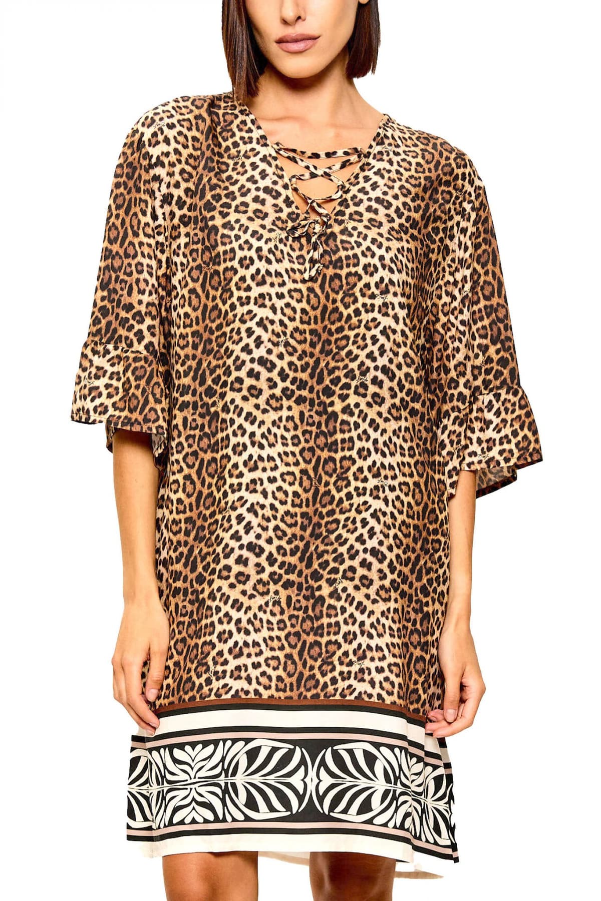 LIU-JO BETTER ΦΟΡΕΜΑ MIDI BEACHWEAR LEOPARD PRINT ΜΠΕΖ-ΚΑΦΕ