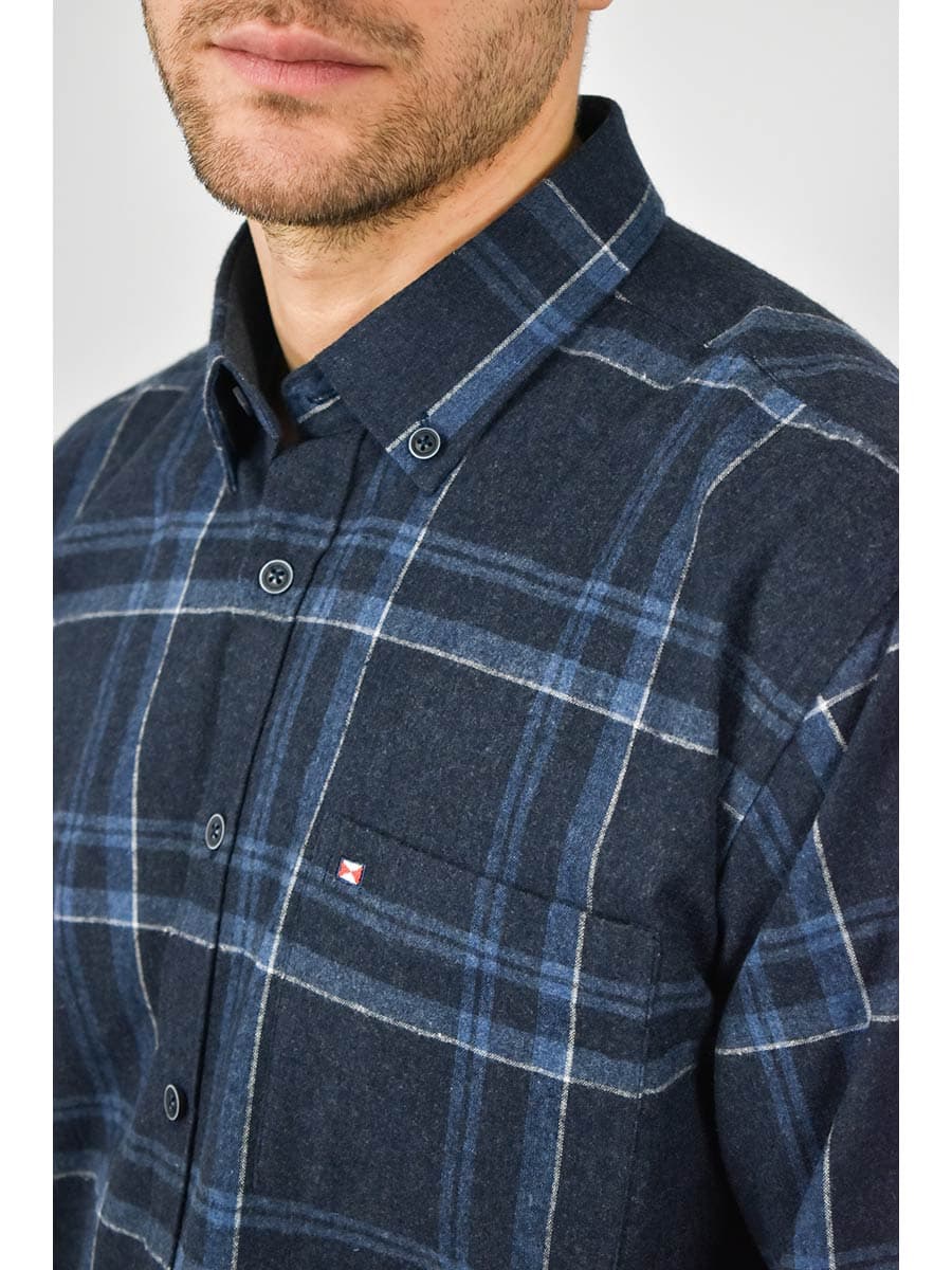 Antonio Morello Καρό Πουκάμισο Από Φανέλα - Σκούρο‌‌ μπλε - DORIO