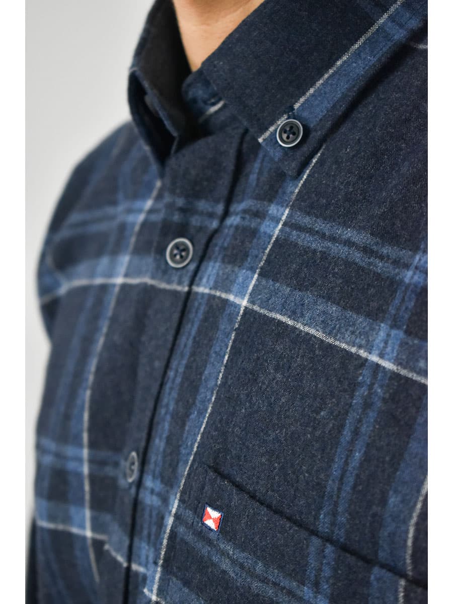 Antonio Morello Καρό Πουκάμισο Από Φανέλα - Σκούρο‌‌ μπλε - DORIO