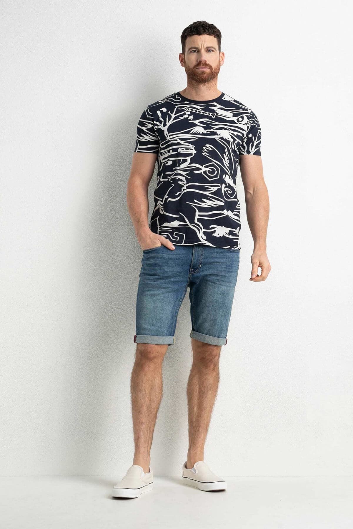 Petrol Industries T-shirt With All Over Print - Σκούρο‌‌ μπλε