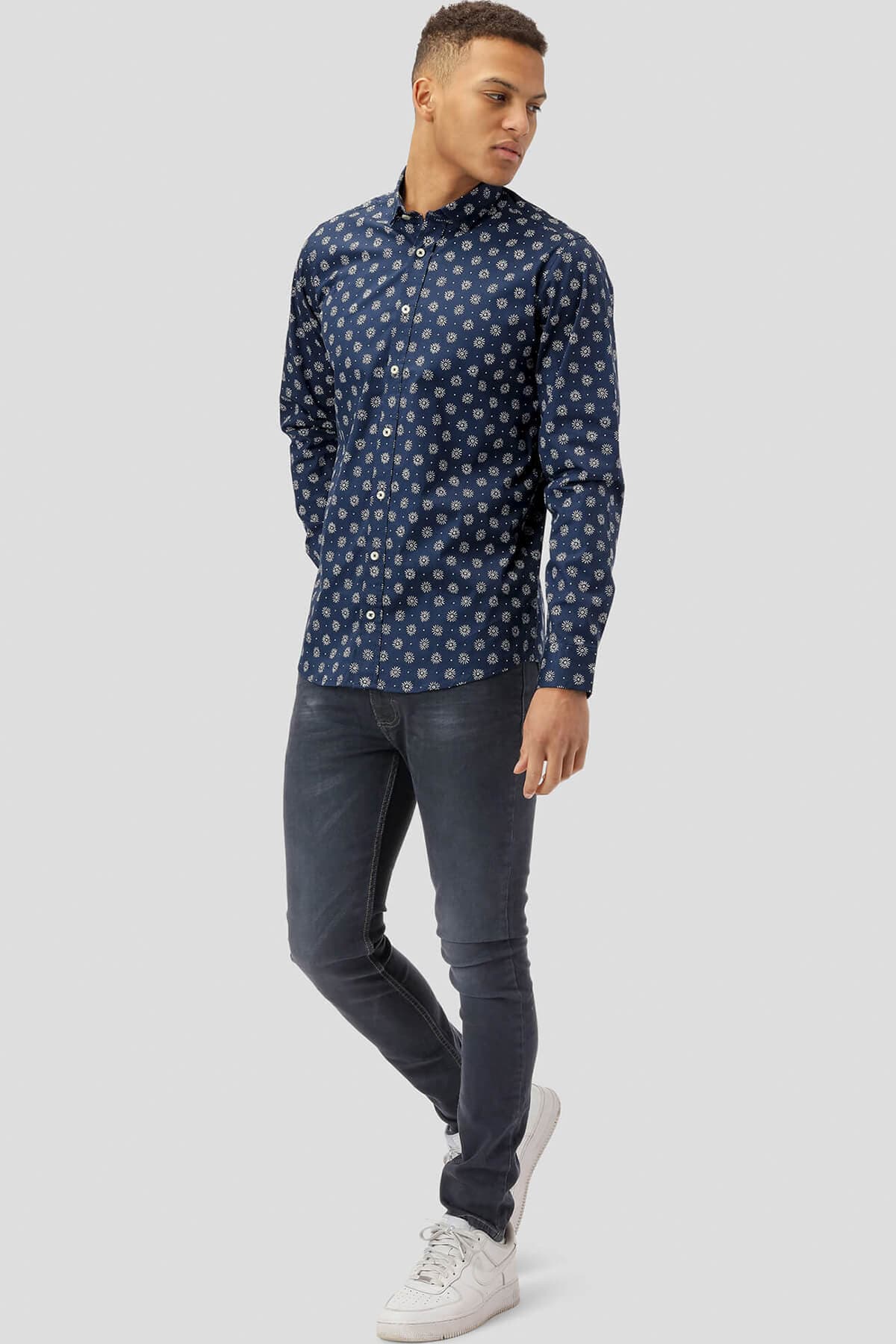 Marcus Πουκάμισο Με Λουλούδια Lomber LS - Σκούρο‌‌ μπλε