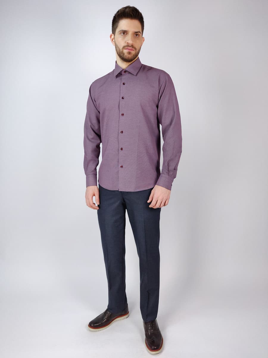 Carlo Bruni Πουκάμισο Με Μικροσχέδιο - Μπορντό - AMSTERDAM 11-24