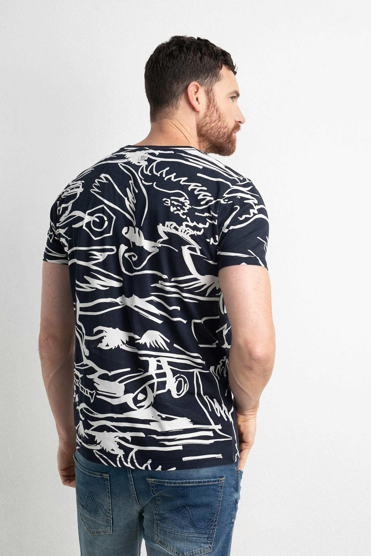 Petrol Industries T-shirt With All Over Print - Σκούρο‌‌ μπλε